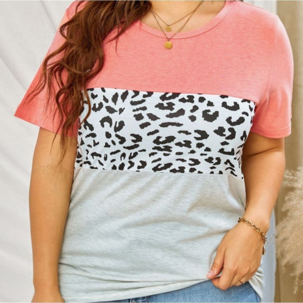 Plus Size Red Color Block Splicing Top